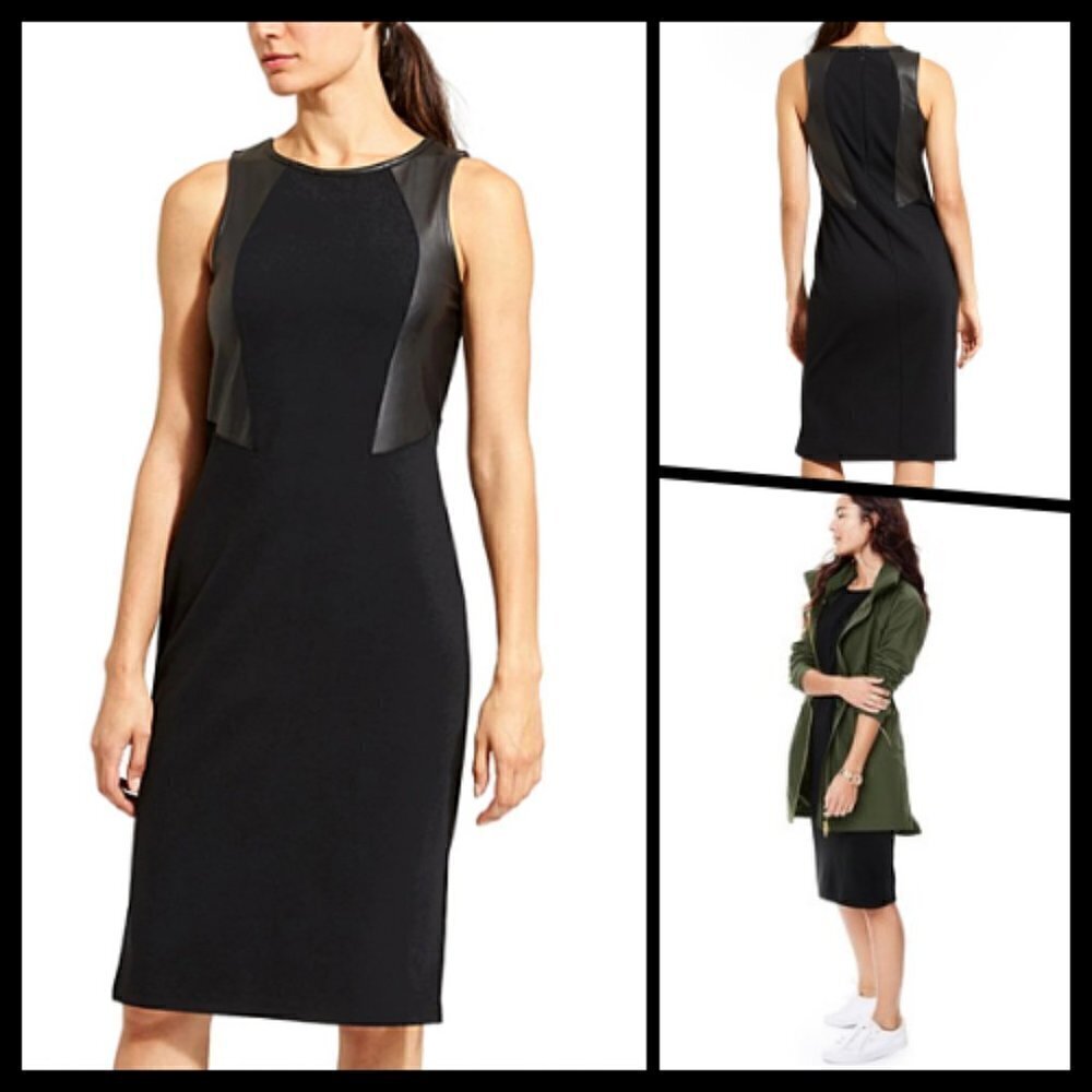 Athleta Black Ponte Faux Leather Panel Dress